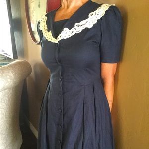 LAURA ASHLEY vintage lace collar midi dress size 6